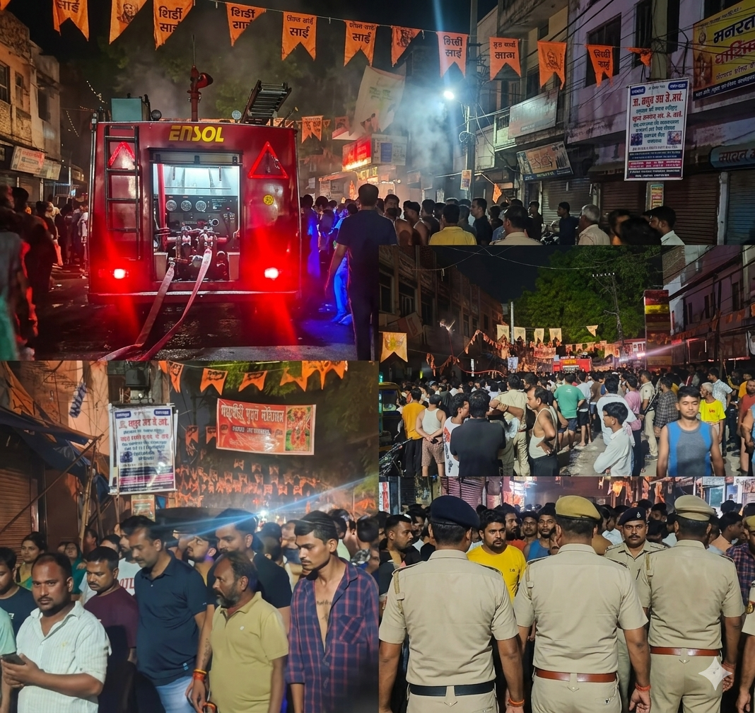 बक्सर के गोला बाजार में किराना दुकान में भीषण अग्निकांड, शॉर्ट सर्किट से लाखों का सामान स्वाहा
